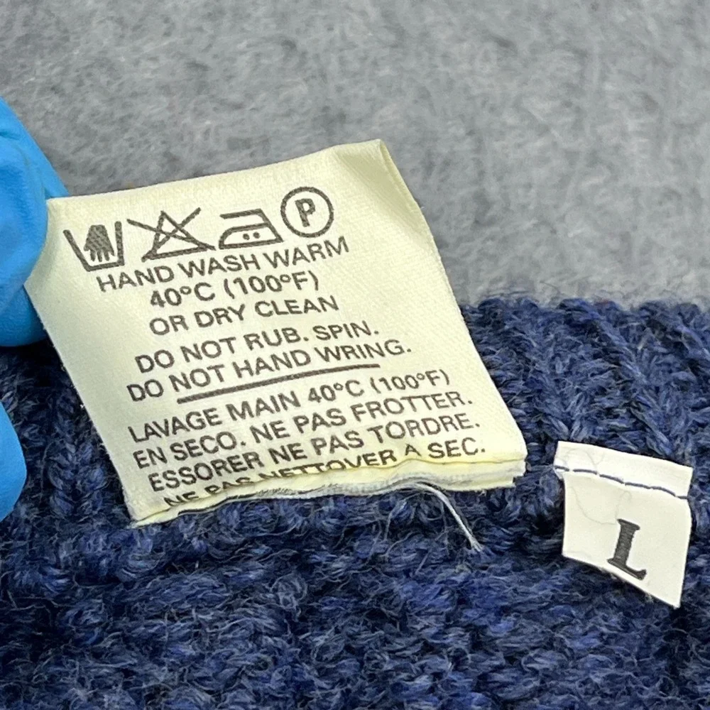 VTG Aran Country Sweater Men's Large Blue Chunky Cable Knit Wool‎ Jumper Ireland